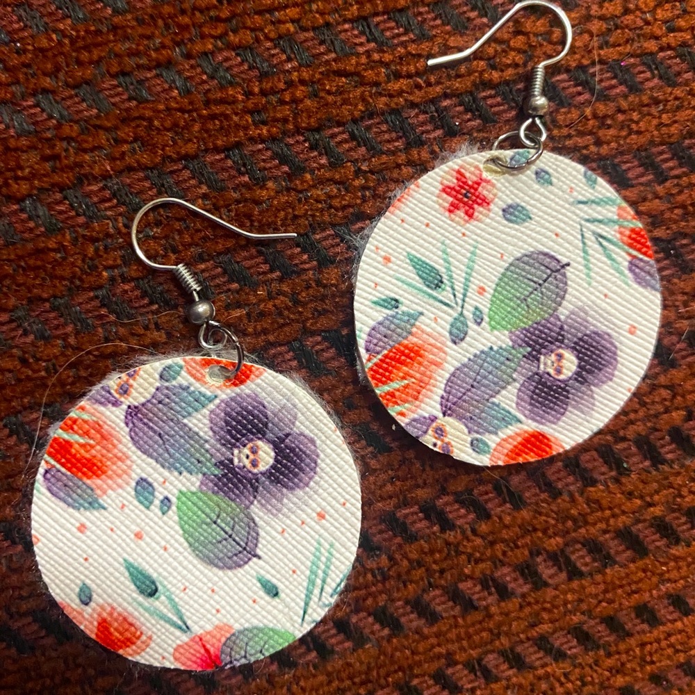 Homemade leather earrings.